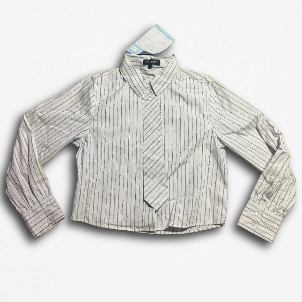 Velvet Heart Y2K Deadstock Striped Sequin Button Down Shirt with Tie White Small